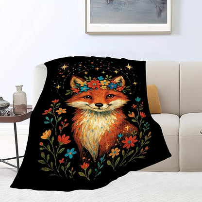 Fox Blanket Super Soft Warm Fluffy Fleece Flannel Animal Throw Blanket Cozy Fuzzy Plush Stuff Bedding Blankets Gifts for Women Kids Boys Girls Adults 80"X60"