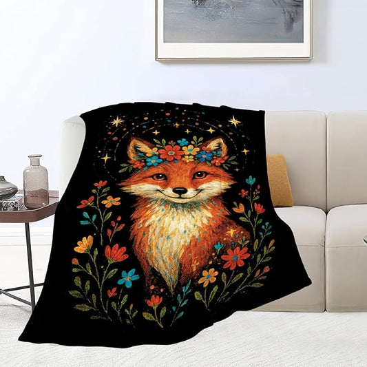 Fox Blanket Super Soft Warm Fluffy Fleece Flannel Animal Throw Blanket Cozy Fuzzy Plush Stuff Bedding Blankets Gifts for Women Kids Boys Girls Adults 50"X40"