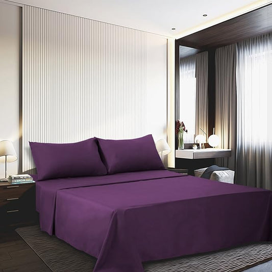 4 Piece Bed Sheets Set (Full,Purple) 1 Flat Sheet,1 Fitted Sheet and 2 Pillow Cases,Brushed Microfiber Luxury Bedding with Deep Pockets
