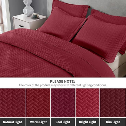 Maple&Stone Quilt Set Twin Size, Burgundy Lightweight Bedspread Ultrasonic Chevron Pattern Light Coverlet for All Season Comforter Bedding Decor - 2 Piece Twin Bed Cover Sets