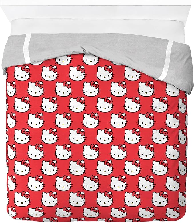 Jay Franco Duvet Cover Set – 3 Piece Comforter Cover and Sham Set, Super Soft Cozy Bedding (Insert Not Included) Grey - Hello Kitty, Full