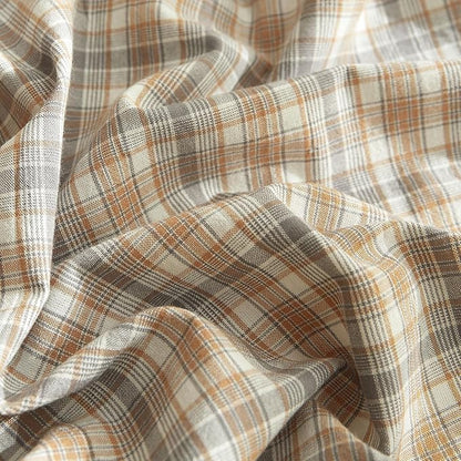 EAVD Retro Tan Gingham Duvet Cover Queen Khaki Brown Grid Plaid Bedding Set Soft 100% Washed Cotton Like Linen Feel Soft 3-Piece Brown Vintage Checkered Plaid Duvet Cover with Zipper Closure