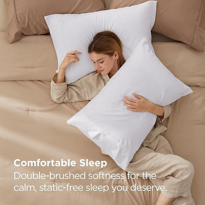 Bedsure Queen Pillow Cases Set of 2 - White Brushed Microfiber Pillowcase 2 Pack, Super Soft Pillowcase, Pillow Shams Covers with Envelope Closure for Kids, Wrinkle, Fade Resistant, 20x30 Inches