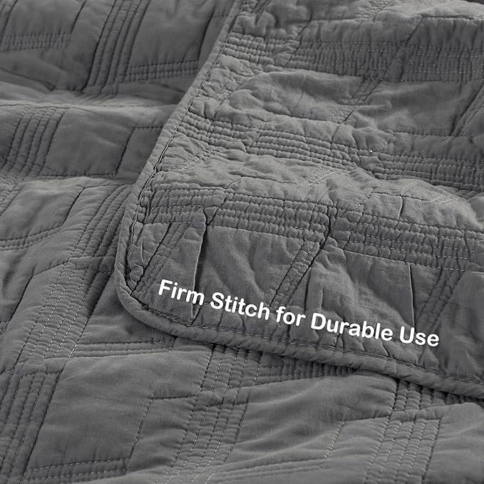 HORIMOTE HOME 100% Cotton Quilt Set Twin Size, Dark Grey Pre-Washed 2-Piece Bedspread Coverlet Set, Cozy Lightweight Stitching Bedding Cover with 1 Sham in Geometric Pattern for All Season