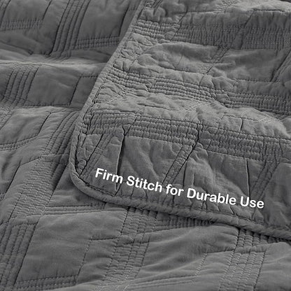 HORIMOTE HOME 100% Cotton Quilt Set King Size, Dark Grey Pre-Washed 3-Piece Bedspread Coverlet Set, Cozy Lightweight Stitching Bedding Cover with 2 Shams in Geometric Pattern for All Season