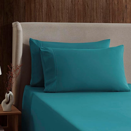 Nestl Split King Sheet Set - 1800 Ultra-Soft Microfiber Bed Sheets - Double Brushed - Deep Pockets - Easy Fit - 5 Piece Set - Bed Sheets & Pillowcases (Split King Size, Teal)