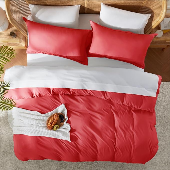 Nestl Red Duvet Cover King Size - Soft Double Brushed King Duvet Cover Set, 3 Piece, with Button Closure, 1 Duvet Cover 104x90 inches and 2 Pillow Shams