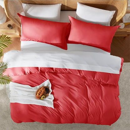 Nestl Red Duvet Cover King Size - Soft Double Brushed King Duvet Cover Set, 3 Piece, with Button Closure, 1 Duvet Cover 104x90 inches and 2 Pillow Shams