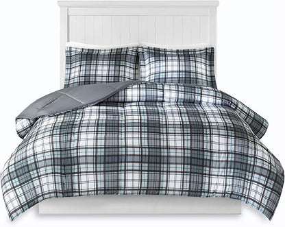 Madison Park Essentials Parkston Plaid Comforter, Matching Sham, 3M Scotchguard Stain Release Cover, Hypoallergenic All Season Bedding-Set, Twin/TwinXL, Grey, 2 Piece