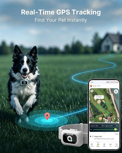 ABBIDOT GPS Dog Tracker - Real-Time Pet Tracker with Virtual Fence, Activity Monitor, Location History, Health Monitor, 3-Mode Light, Waterproof & Rechargeable GPS Tracker for Dogs with APP Support