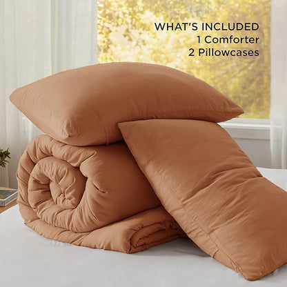 Bedsure King Comforter Set, Pumpkin Soft Prewashed Bedding for All Seasons, 3 Pieces GentleSoft™ Bed Set, 1 Lightweight Comforter (104"x90") and 2 Pillowcases (20"x36")