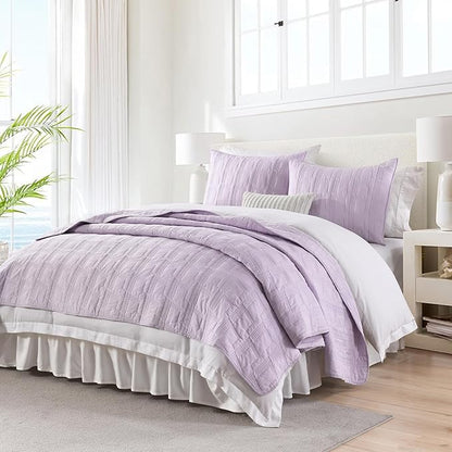 HORIMOTE HOME 100% Cotton Quilt Set Twin Size, Lavender Pre-Washed 2-Piece Bedspread Coverlet Set, Cozy Lightweight Stitching Decorative Bedding Cover with 1 Shams in Geometric Pattern for All Season