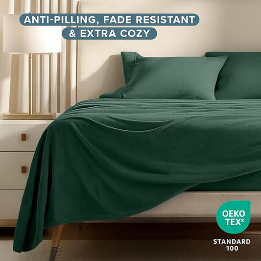 Bare Home Super Soft Fleece Sheet Set - Full Size - Extra Plush Polar Fleece, No-Pilling Bed Sheets - All Season Cozy Warmth (Full, Forest Green)