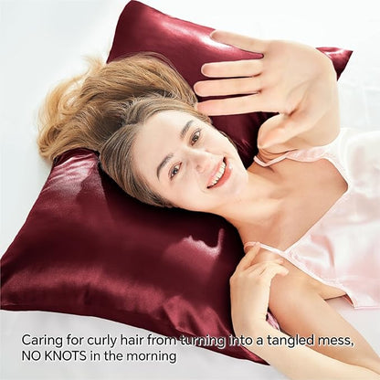 BEDELITE Satin Pillowcase with Zipper, Burgundy King Size Pillow Cases Set of 2, Super Soft and Cooling Similar to Silk Pillow Cases, Gift for Women Men(20x36 Inches)