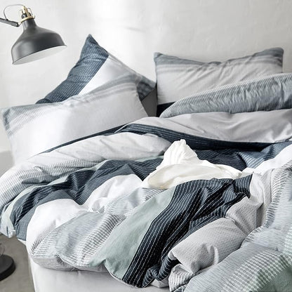 VM VOUGEMARKET Bedding Striped Duvet Cover Queen,3 Pieces Blue Gray Duvet Cover Sets, Cotton,Modern Simple Comforter Cover for Teens Men-Full/Queen,Martin