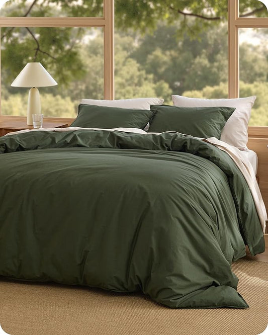 Bedsure Cotton Duvet Cover Oversized King - Luxury Slub Weave 100% Cotton Duvet Cover Set, PureWoven Bedding Set with a Linen Like Textured, Easy Change, Olive Green, 120" x 98"