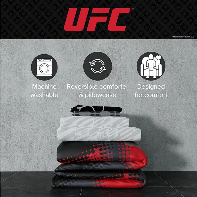UFC Fight Night Bedding Set, Twin Size 5 Piece Set Super Soft Cozy Reversible Comforter and Sheet Set with Sham, (100% Officially Licensed Product) by Franco