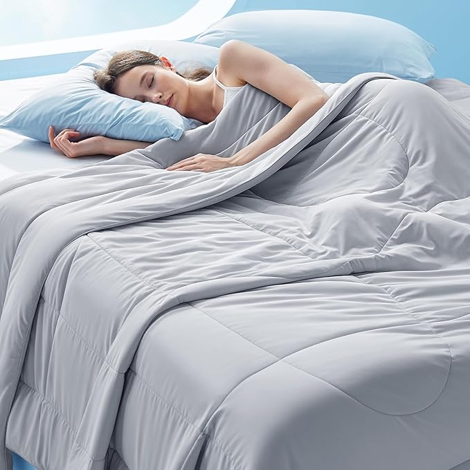 Bedsure Cooling Comforter Full Size - Cooling Blankets for Hot Sleepers, Lightweight Comforter for Summer with Dual-Sided Cool Tech, Soft Breathable Cold Blanket for Sleeping, Grey, 82x86 Inches