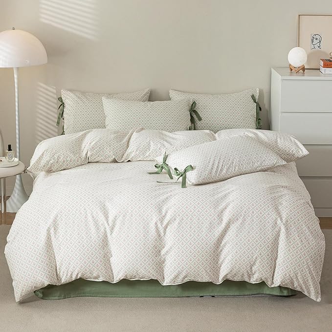 HighBuy Vintage Comforter Set Queen Size with Pink Flowers Plaid Print Girl Luxury Coquette Bedding Comforter with 2 Bowknot Bow Tie Pillowcases Comfy Fluffy Comforters Boho Bedding Set