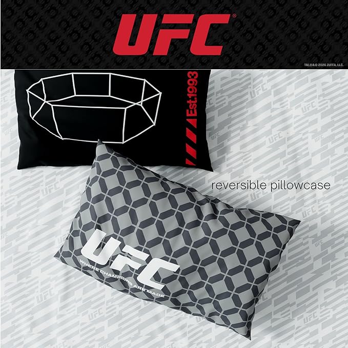 UFC Fight Night Bedding Set, Twin Size 5 Piece Set Super Soft Cozy Reversible Comforter and Sheet Set with Sham, (100% Officially Licensed Product) by Franco