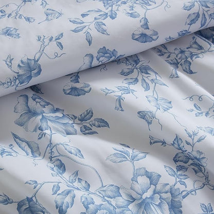 Madison Park Essentials Adele Blue Floral Queen Size Comforter Set – Vintage Bed in a Bag with Sheets, Reversible Ruffle Bedding, Elegant Gift for Her