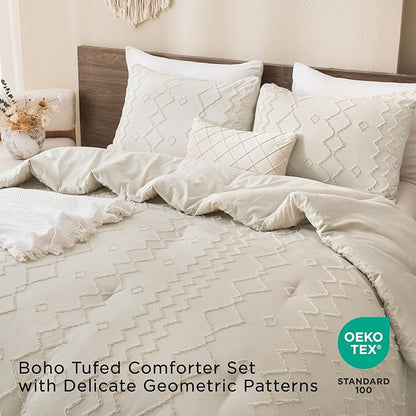Andency Beige Comforter Set California King, 3 Pieces Boho Textured Farmhouse Bedding Comforters Set, Tufted Bed Set (104x96Inch, 2 Pillowcases)