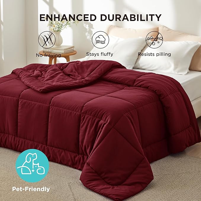 Bedsure Comforter Duvet Insert - Quilted Comforters Cal King Size, All Season Duvet, GentleSoft Down Alternative Bedding Blanket, with 8 Tabs, Gifts for Women/Men, Red, California King 96X102 Inches