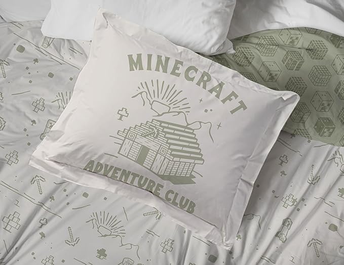 Jay Franco Kids Duvet Cover Set with Sham & Pillowcase – Ultra-Soft Bedding for Room Decor, Cover ONLY Comforter NOT Included, White - Minecraft, 3 Piece King