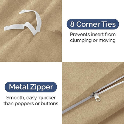 Duvet Cover Full Size Set - Extra Soft Full Duvet Cover 80" x 90" with 2 Pillow Shams - Hotel Luxury, Easy Care & Fade Free with Zipper Closures & Ties - All Season, Comfy & Breathable (Heathered Tan)