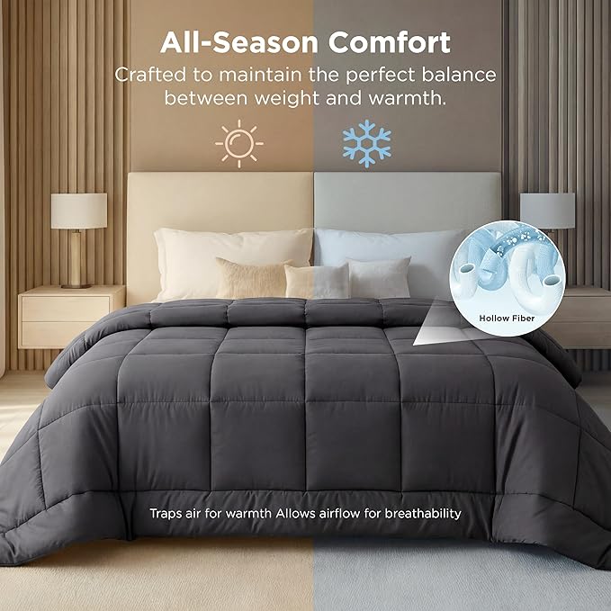 Bedsure Comforter Duvet Insert - Quilted Comforters Oversize Queen Size, All Season Duvet, GentleSoft Down Alternative Bedding, with 8 Tabs, Gifts for Women/Men, Grey, Oversize Queen 98 x 98 Inches