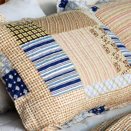 [Classic Plaids] Cotton 3PC Vermicelli-Quilted Printed Quilt Set (Full/Queen Size)