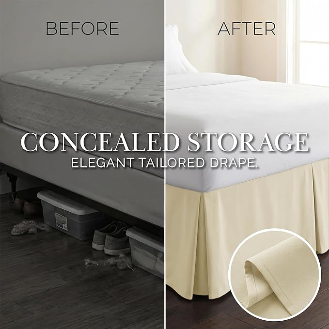 Southshore Fine Living, Inc. Hotel Quality Full Bed Skirt - 14" Drop, Elegant Pleated Design, Premium Dust Ruffle/Full Size Bed Skirt, Easy Care, Luxury Bed Skirt Full Size, Cream