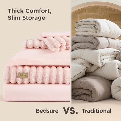 Bedsure Gentlesoft™ 2-in-1 Twin Comforter Set and Detachable Fluffy Blanket, Pink Bedding Set for All Season Use, SnapTech Design for Space Saving (Includes 1 Pillow Sham, 1 Pillowcase)