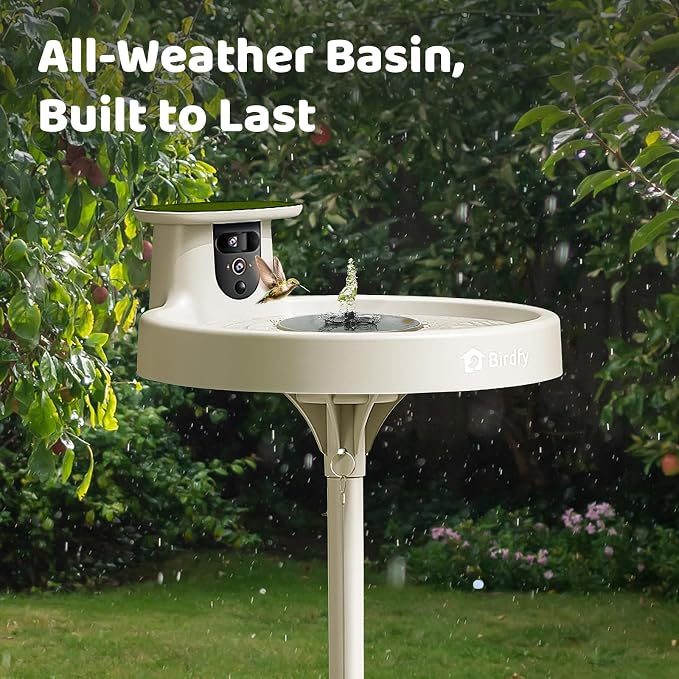 Smart Bird Bath with Camera, Solar Powered & Fountain, 2K AI Camera | Watch Birds Bathe & Drink in Stunning 2K with Dual-Lens Auto Tracking, Solar Power, Fountain and Lifetime AI Bird Recognition