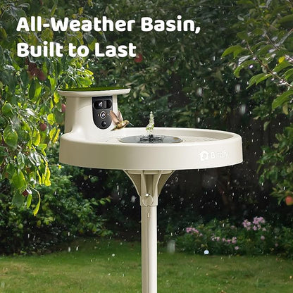 Smart Bird Bath with Camera, Solar Powered & Fountain, 2K AI Camera | Watch Birds Bathe & Drink in Stunning 2K with Dual-Lens Auto Tracking, Solar Power, Fountain and Lifetime AI Bird Recognition