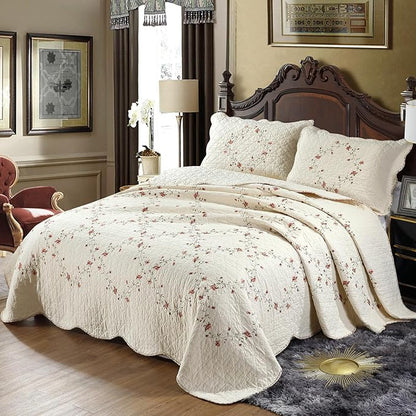 vctops 3-Piece Floral Embroidered Bedspread Coverlet Set Oversize Queen 100% Cotton Reversible Patchwork 1 Quilt and 2 Pillow Shams (Flower,Oversize Queen)