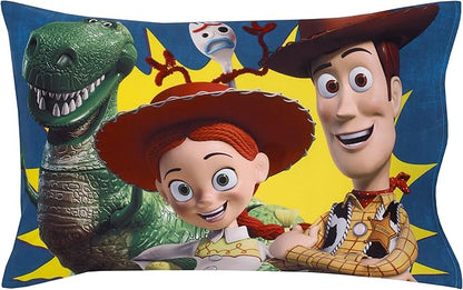 NoJo Disney Toy Story Taking Action Blue, Green and Yellow 4 Piece Toddler Bed Set - Comforter, Fitted Bottom Sheet, Flat Top Sheet, and Reversible Pillowcase