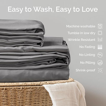 Viscose Bamboo Sheets - Cal King Sheet Set 4PC - Cooling Sheets for Hot Sleepers with Moisture Wicking Technology - Silky Soft 18 Inch Deep Pocket - Steel 72"x84"