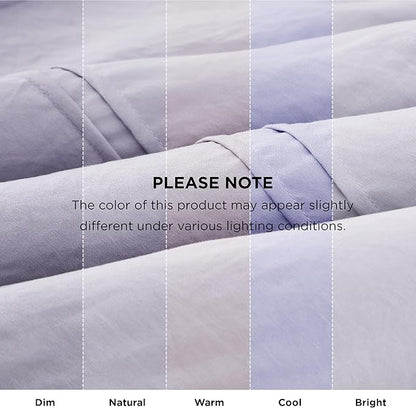 Bedsure Twin Comforter Set with Sheet - 3 Pieces Soft Lavender Purple Bedding, Grid Pinch Pleat, All Season Lightweight Fluffy Bed Set with Solid Boho Comforter, Pillowcase & Sheet