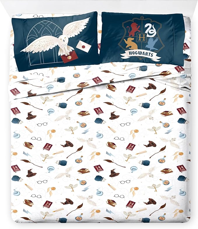 Jay Franco Kids Comforter Set Includes Sheets and Pillow Covers - Soft and Cozy Bed Set for Stylish Room Decor, Dark Grey - Harry Potter, 7 Piece Full Size Bedding