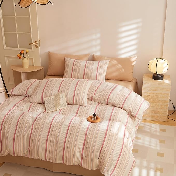 HighBuy Striped Comforter Set King Size,3 Piece Fluffy Soft Stripes Pattern Bedding Comforter Sets for Women Men,Vintage Farmhouse Stripe Bedding Set,1 King Comforter,2 Pillowcases