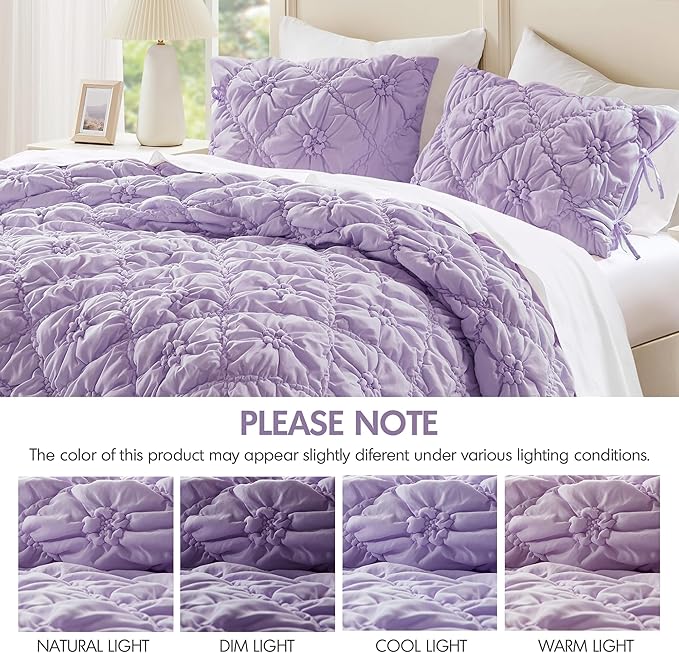Intelligent Design Twin Comforter Set – Purple Lily Puffy Floral Shabby Chic Boho Bedding for Girls, Ultra-Soft, Lightweight & All-Season, Twin