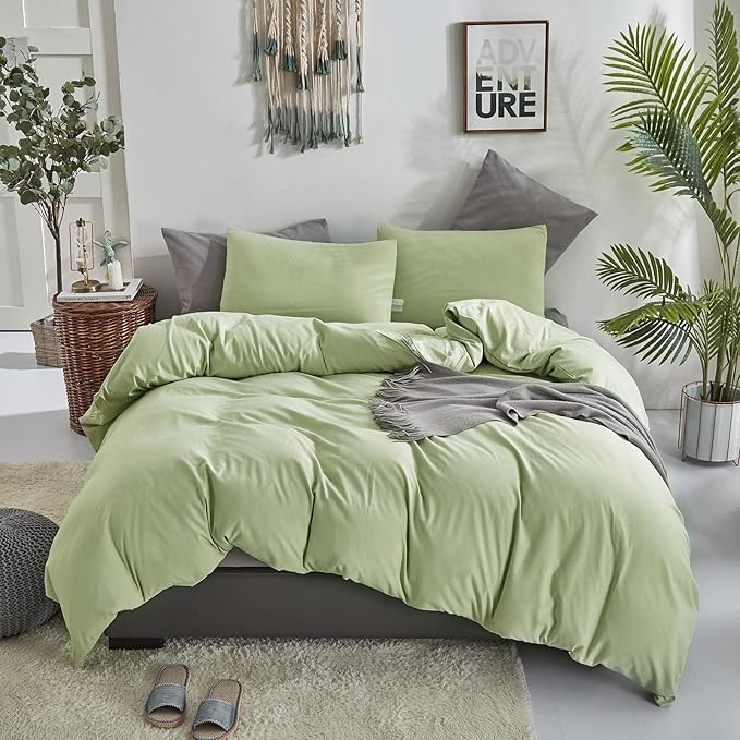 KAREVER Sage Comforter Set Queen Green Bedding Set Girls Bed Comforter Set Breathable Blanket Teens Light Sage Green Lightweight Quilts Set Queen Size