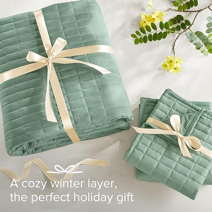 Comfort Spaces Kienna Quilt Set- Double Sided Stitching Design Summer Blanket, Lightweight, Soft, All Season Bedding Layer, Matching Sham, Sage Green, Coverlet King (104"x90") 3 Piece