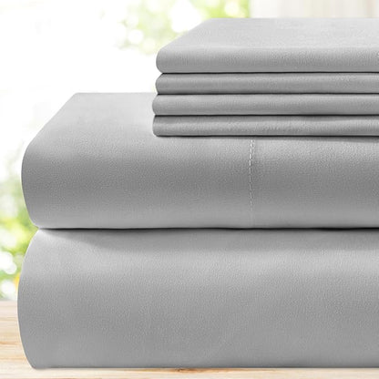 BYSURE Hotel Luxury Bed Sheets Set 6 Piece(Full, Light Gray) - Super Soft 1800 Thread Count 100% Microfiber Sheets with Deep Pockets, Wrinkle & Fade Resistant