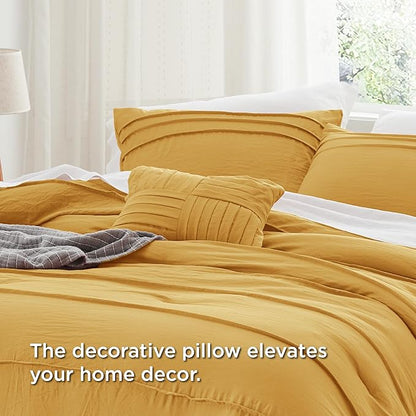 Bedsure California King Comforter Set - 4 Pieces Pinch Pleat Bed Set, Mustard Yellow Boho Bedding for All Season, 1 Soft Comforter, 2 Pillowcases, 1 Decorative Pillow