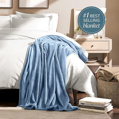 Bare Home Fleece Blanket - Twin/Twin Extra Long - Ultra-Soft Lightweight for Bed, Sofa, and Couch - Luxury Microplush - Cozy Warm Blanket (Twin/Twin XL, Coronet Blue)