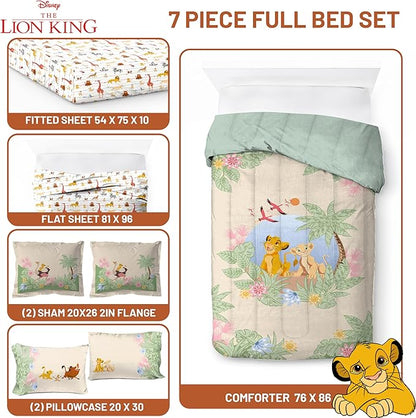 Jay Franco Kids Comforter Set Includes Sheets and Pillow Covers - Soft and Cozy Bed Set for Stylish Room Decor, Multi - Lion King, 7 Piece Full Size Bedding