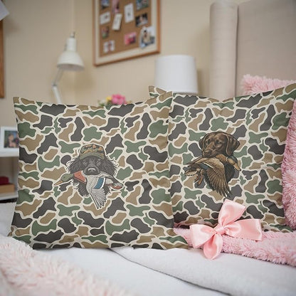 Vintage Camo Labrador Retriever Mallard Duck Throw Pillow Covers 18x18 Set of 2, Dog Hunting Pillowcase, Camouflage Farm Animal Decorative Pillow Covers,Camouflage Wild Animal Decor