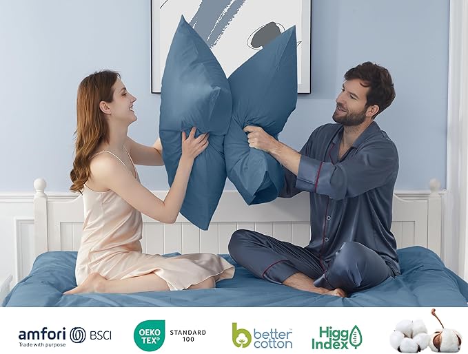 Pillow Cases, King Size Cotton Percale Weave Pillowcases, Pre-Shrunk Breathable and Hypoallergenic Pillowcases, Set of 2 (2 Piece King 20 Inch x 40 Inch, Moonlight Blue)
